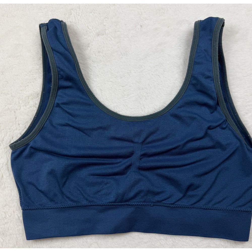 Fitwell Intimates Womens Wireless Pullover Bra Navy Blue Grey Trim M/L